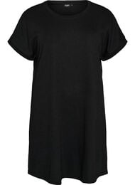 Kort teksturert jerseykjole med rund hals, Svart
