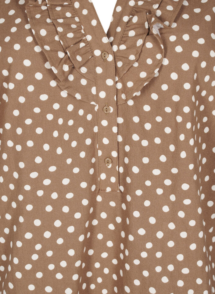 3/4-ermet bomullsbluse med trykk, Coca Mocha Dot , Packshot image number 2