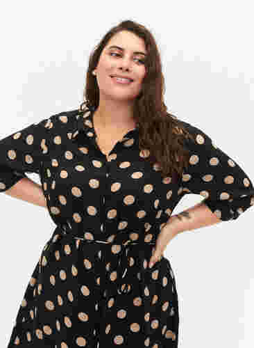FLASH - Skjortekjole med blomstermønster , Black Brown Dot, Model image number 2