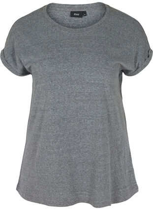 Melert T-skjorte i bomull , Black Melange, Packshot image number 0