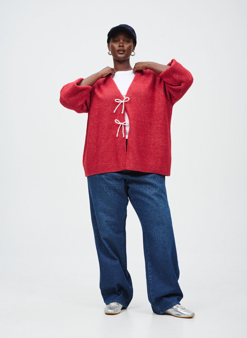 Cardigan med perlesløyfe, , Model