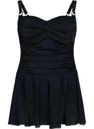 Badekjole med draperinger og skjørt, Black