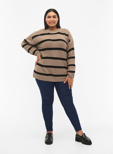 FLASH - Strikket genser med striper, Fungi/Black Stripe, Model image number 2