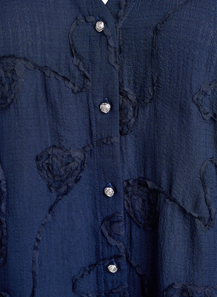 Kortermet bluse med 3D blomstreffekt, Bl&aring;, Packshot image number 2