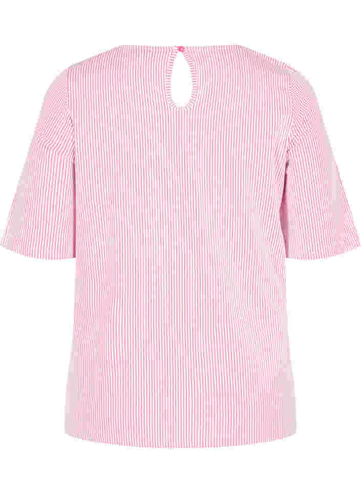 Stripete bluse med 3/4-ermer, Magenta Stripe, Packshot image number 1