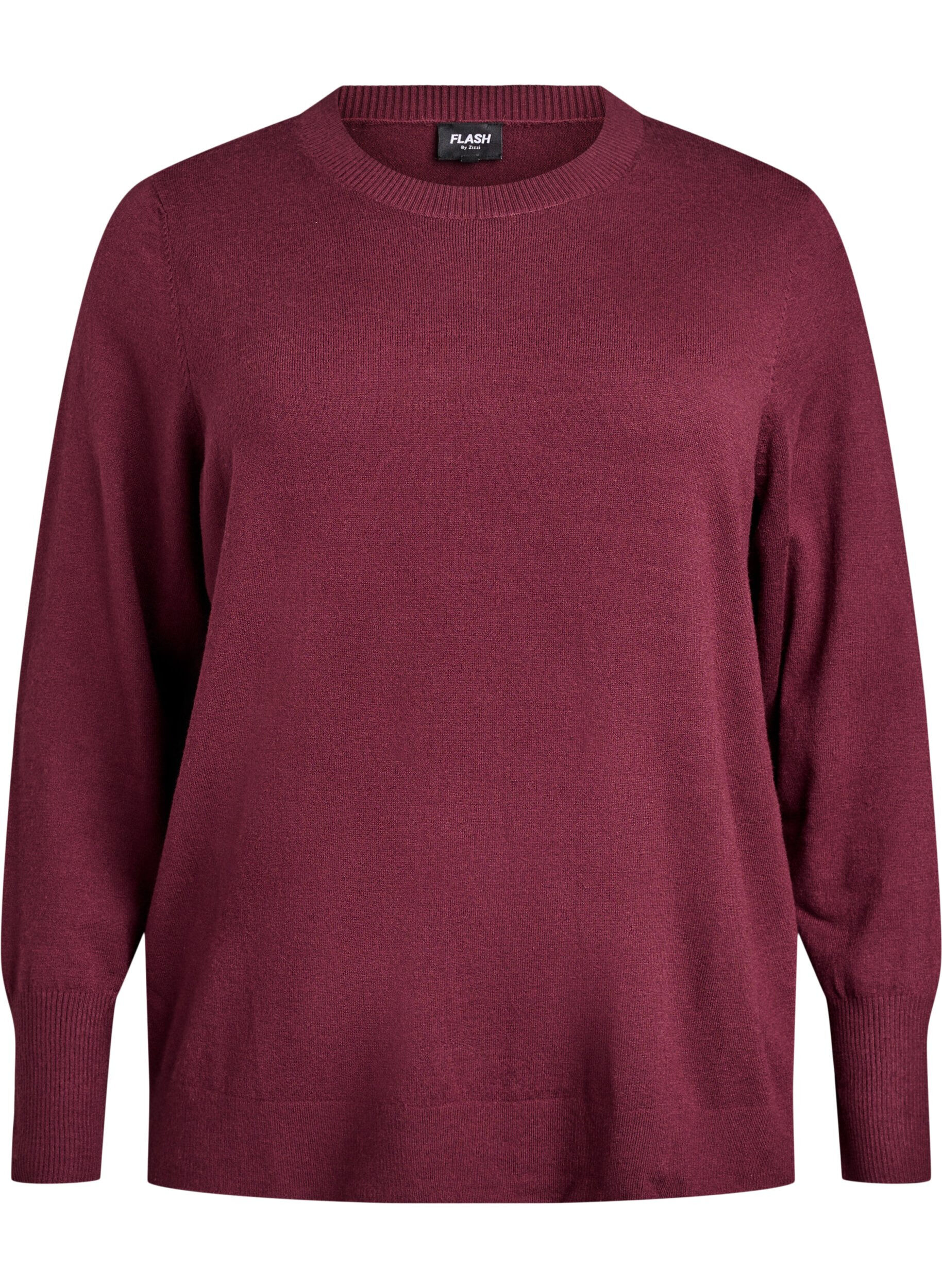 ZizziStrikket bluse med rund hals, R&oslash;d, Packshot image number 0
