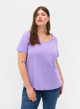 Ensfarget basis T-skjorte i bomull, Paisley Purple, Model image number 0