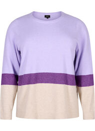 Stripete strikkegenser med rund hals, Lavender Comb