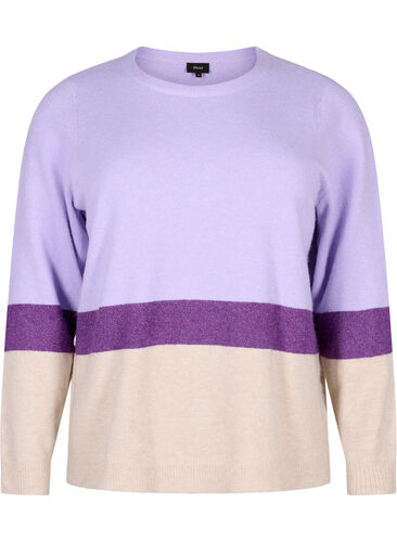 Stripete strikkegenser med rund hals, Lavender Comb, Packshot image number 0