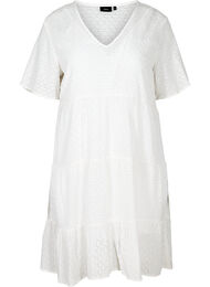 Kortermet kjole med broderi anglaise, Bright White