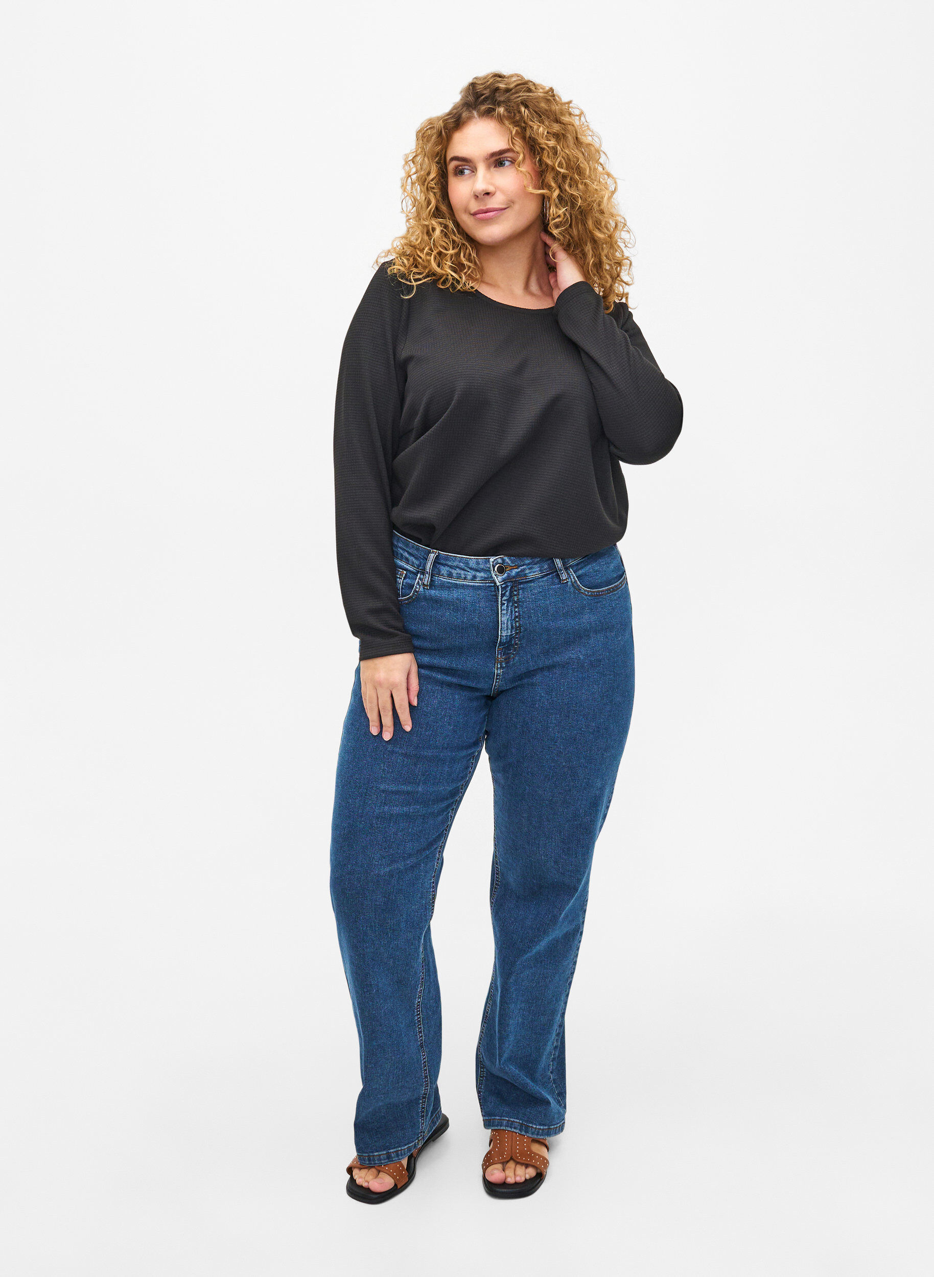 Zizzi Bluse med struktur i A-snitt, Black, Model image number 2