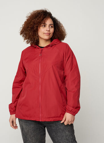 Kort jakke med glidelås og hette, Rio Red, Model image number 0