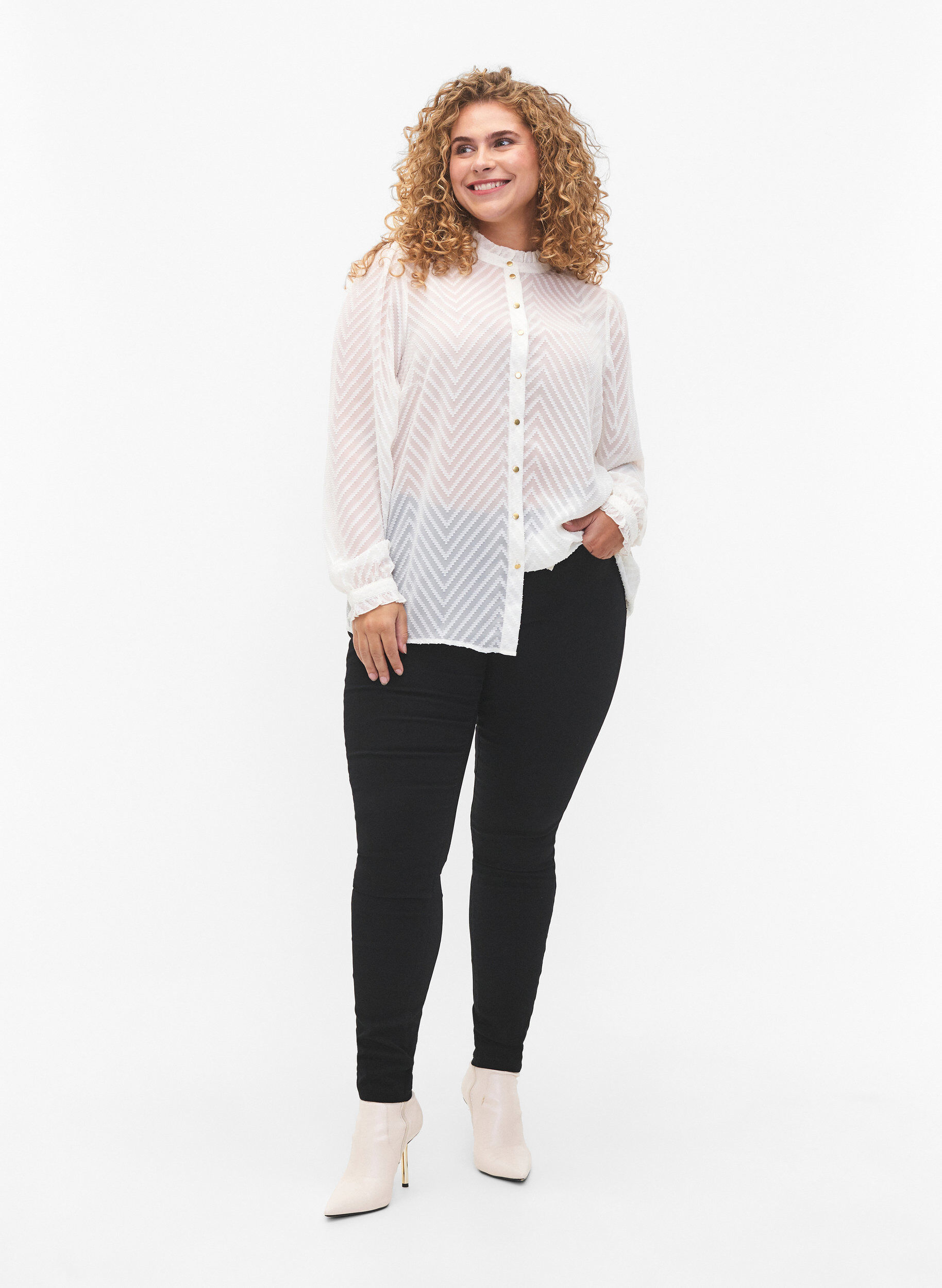 ZizziSkjortebluse med volanger og m&oslash;nstret tekstur, Snow White, Model image number 2