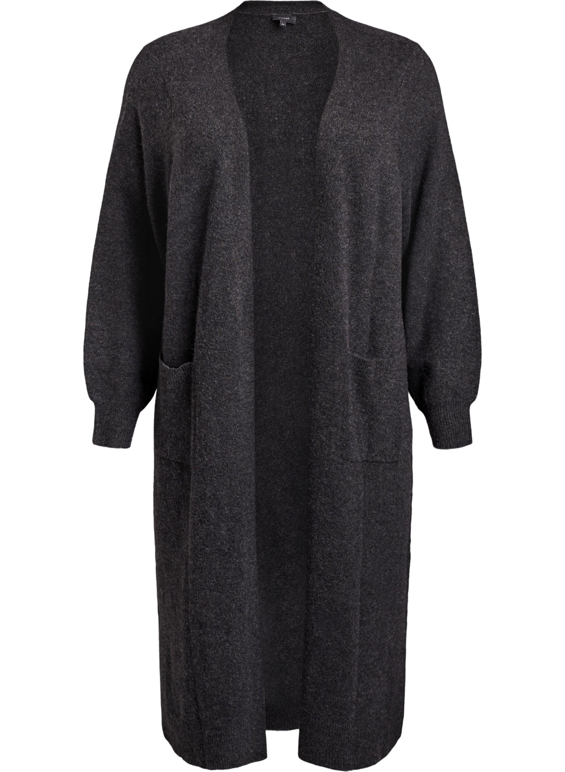 Lang strikket cardigan med lommer