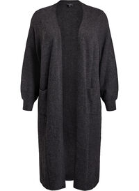 Lang strikket cardigan med lommer, Grå Lang strikket cardigan med lommer