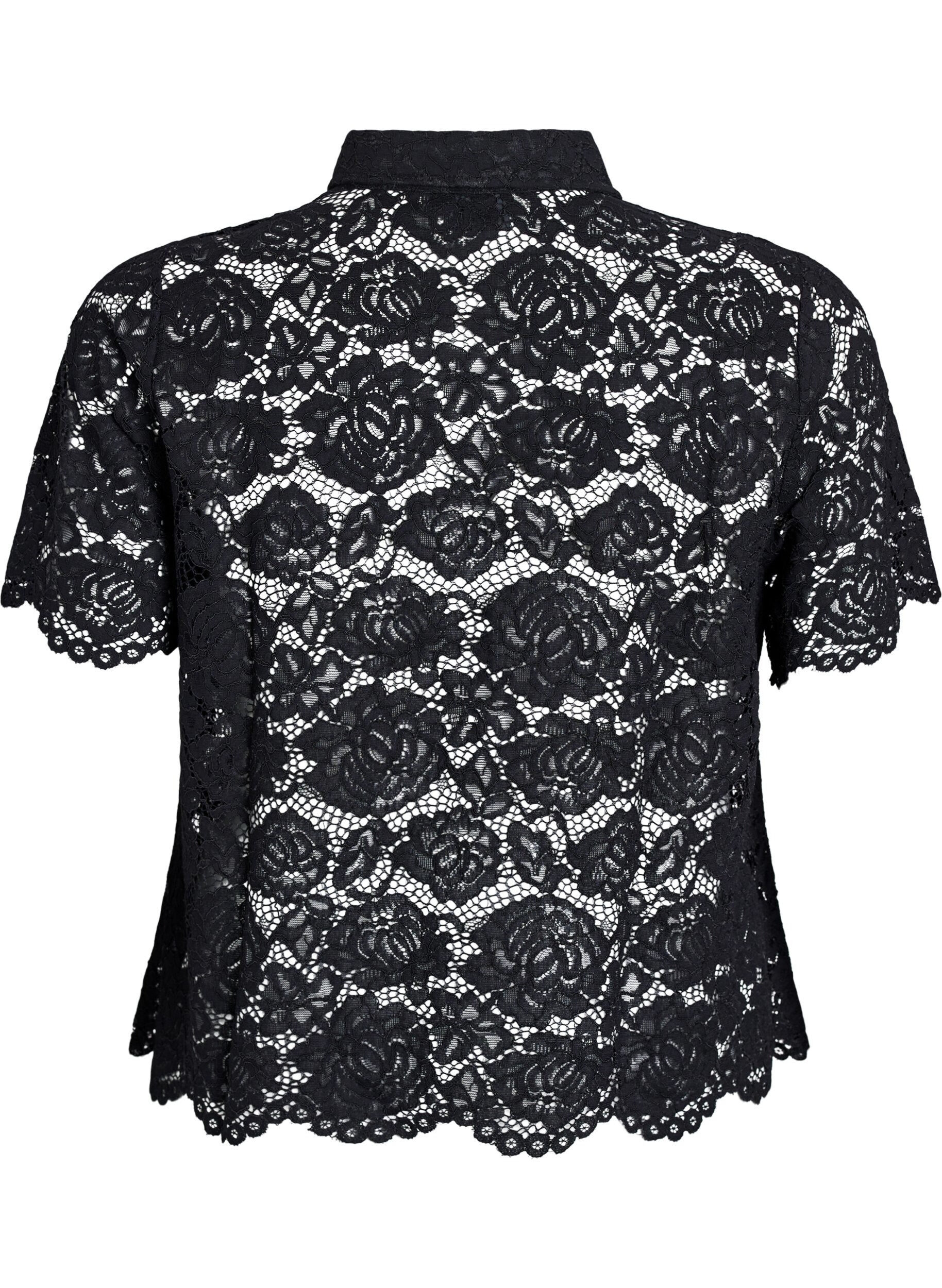 ZizziSkjortebluse i blonde med perleknapper, Svart, Packshot image number 1