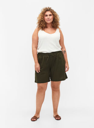 Løse shorts i bomullsmiks med lin, Forest Night, Model image number 3