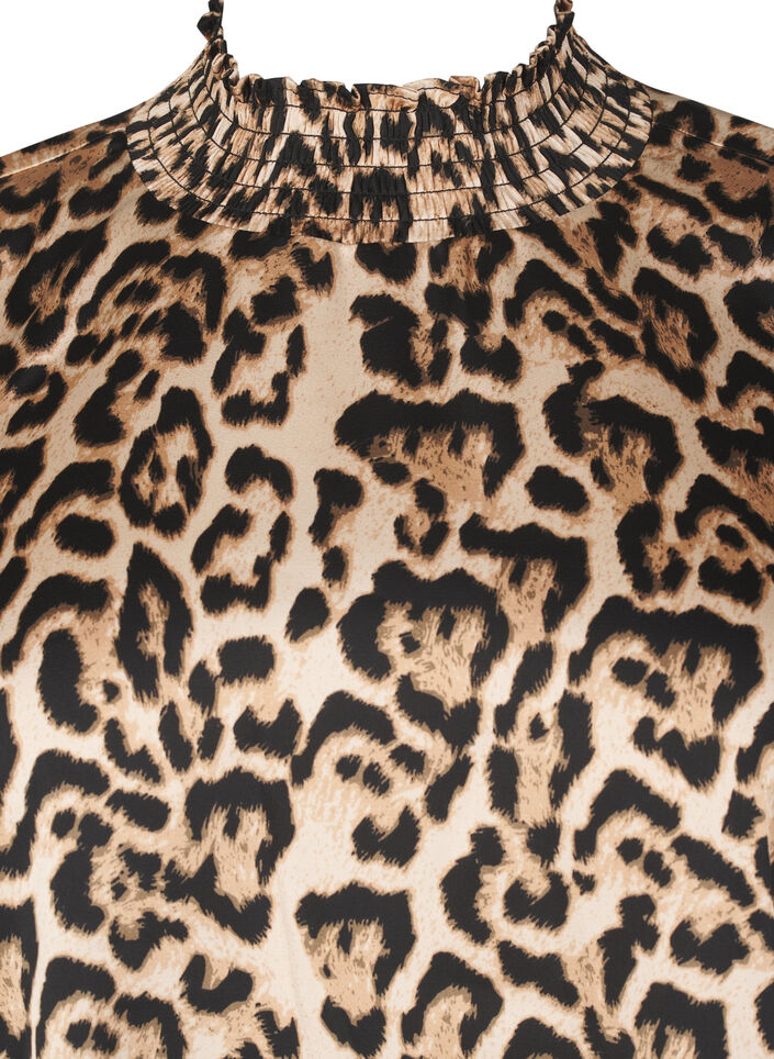 Smocket bluse med leopardmønster, Brun, Packshot image number 2