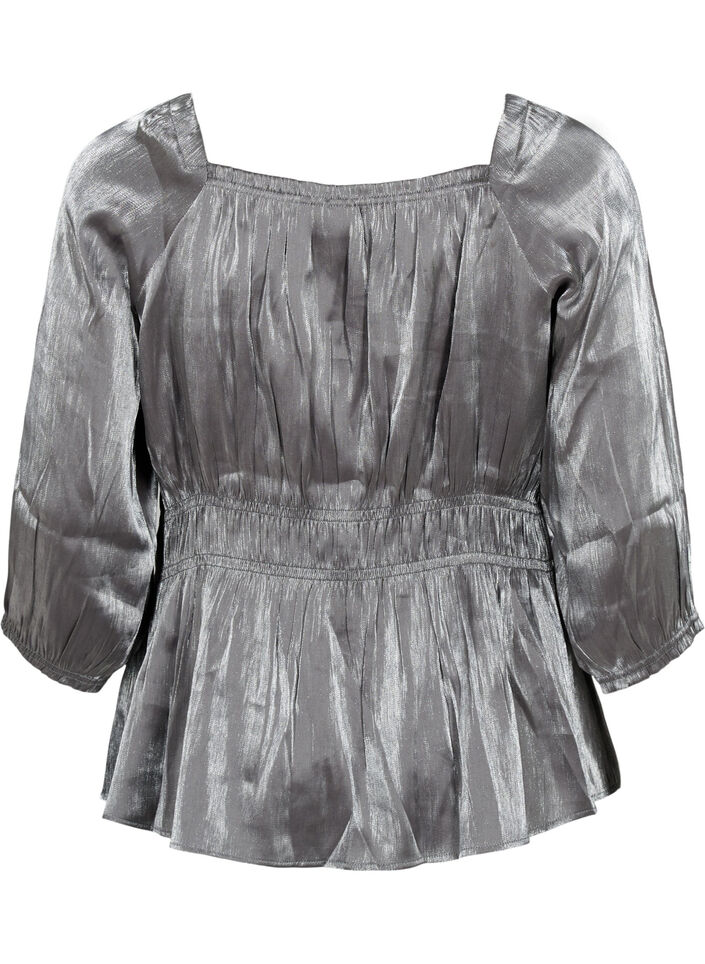 Sølvfarget bluse med 3/4-ermer og smock, Dark Silver, Packshot image number 1