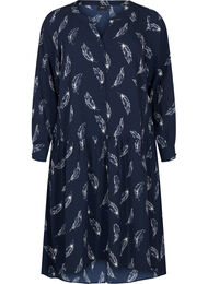 Midi-kjole med lange ermer, Navy B. Feather AOP