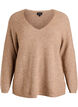 Strikkebluse med V-hals og raglanermer, Brun, Packshot image number 0