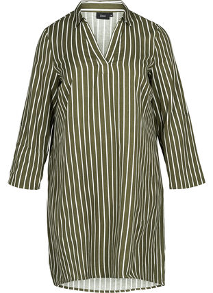 Tunika med striper og v-hals, Green W. White , Packshot image number 0