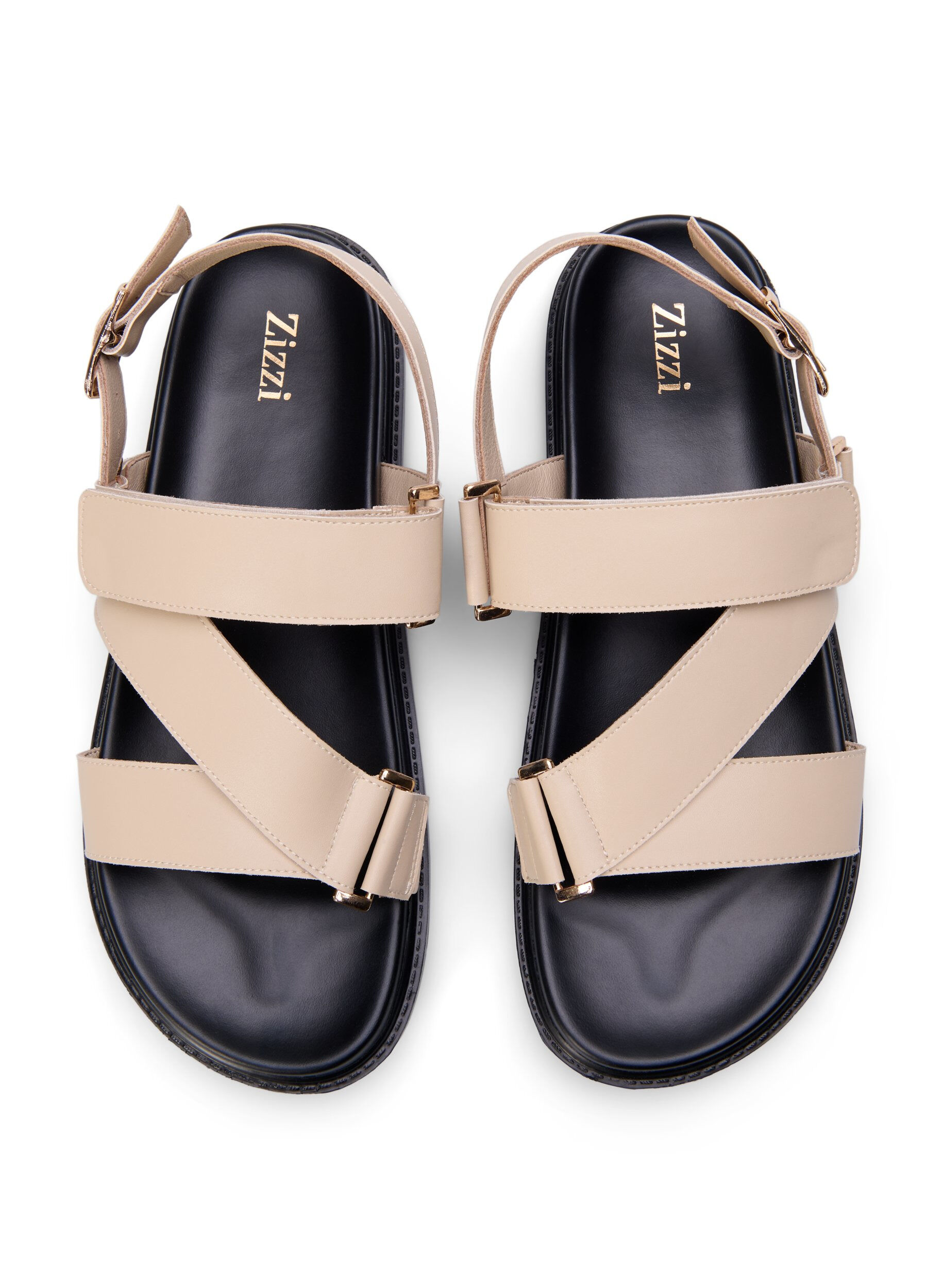 Zizzi Sandal i skinn med bred passform og justerbare remmer, Beige, Packshot image number 2