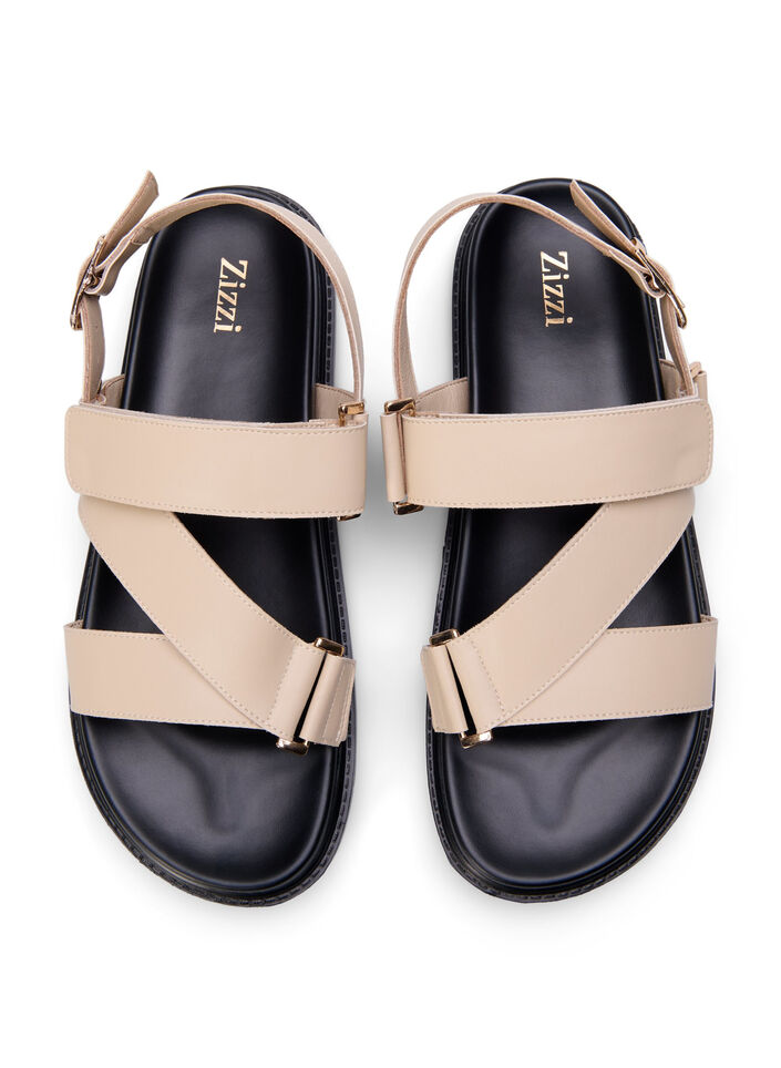 Sandal i skinn med bred passform og justerbare remmer, Beige, Packshot image number 2