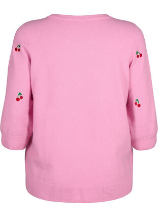 3/4-ermet strikket bluse med kirsebær, B.Pink/Wh.Mel/Cherry, Packshot image number 1