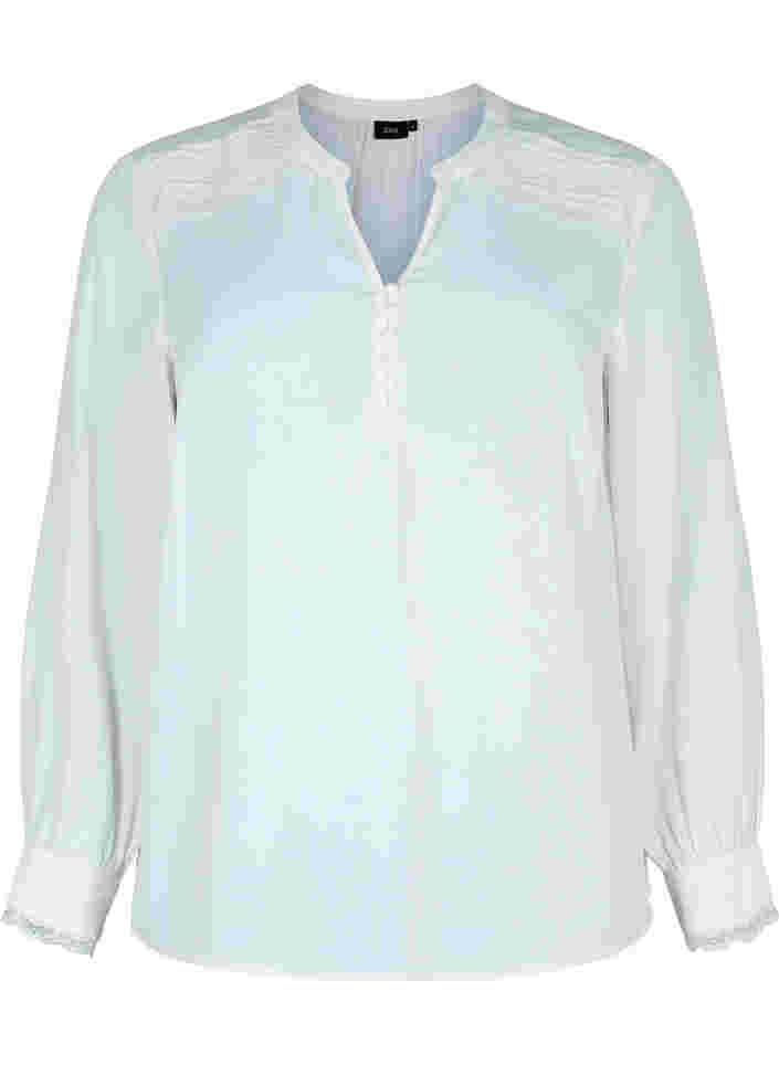Langermet bluse med V-hals, Bright White, Packshot image number 0
