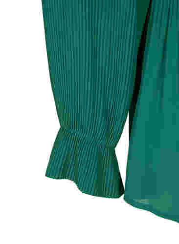 Bluse i plissé med V-hals, Evergreen, Packshot image number 3