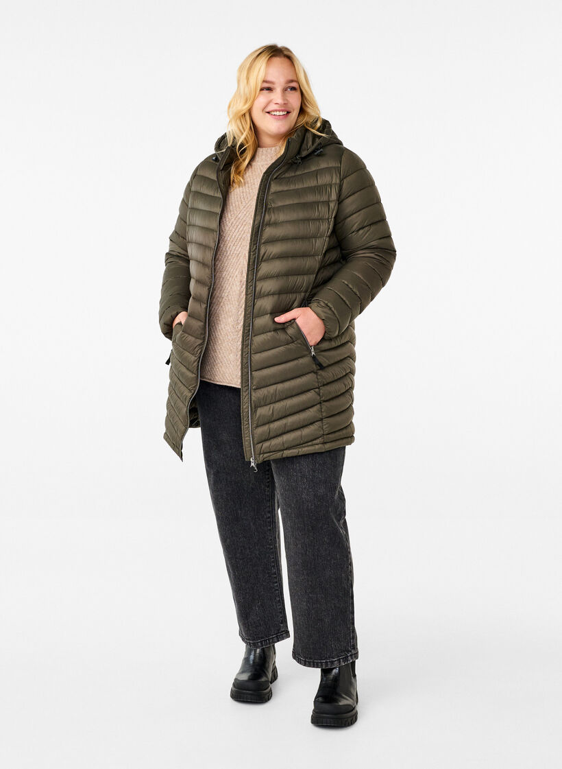 Lett jakke med lommer og avtakbar hette, Grønn, Model image number 1