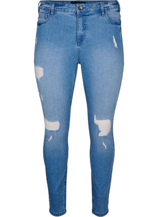 Amy jeans med supersmal passform og rippede detaljer, Blue denim, Packshot image number 0