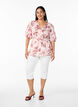 Bluse med blomsterprint, korte ermer og smocket midje, Rosa, Model image number 1
