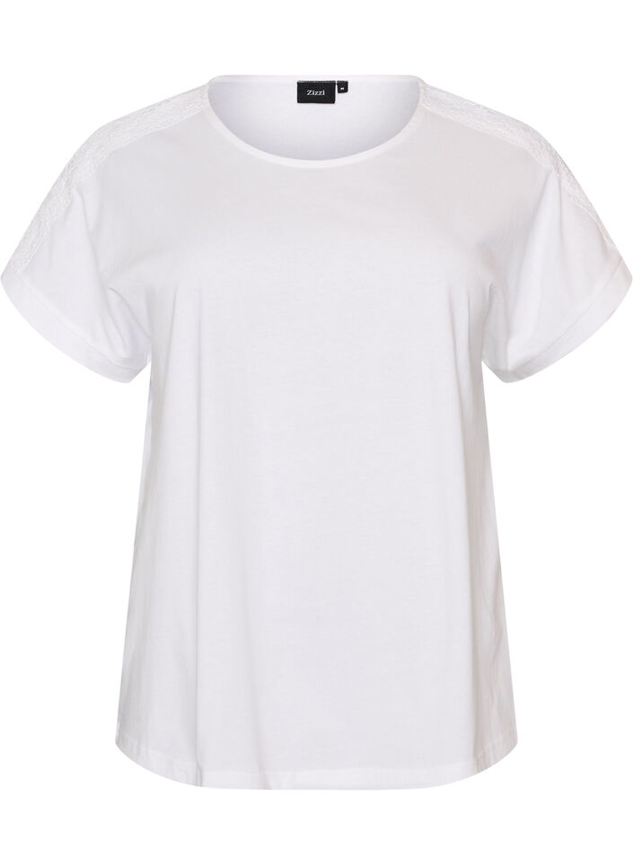 Bomulls-T-skjorte med hekledetalj, Hvit, Packshot image number 0
