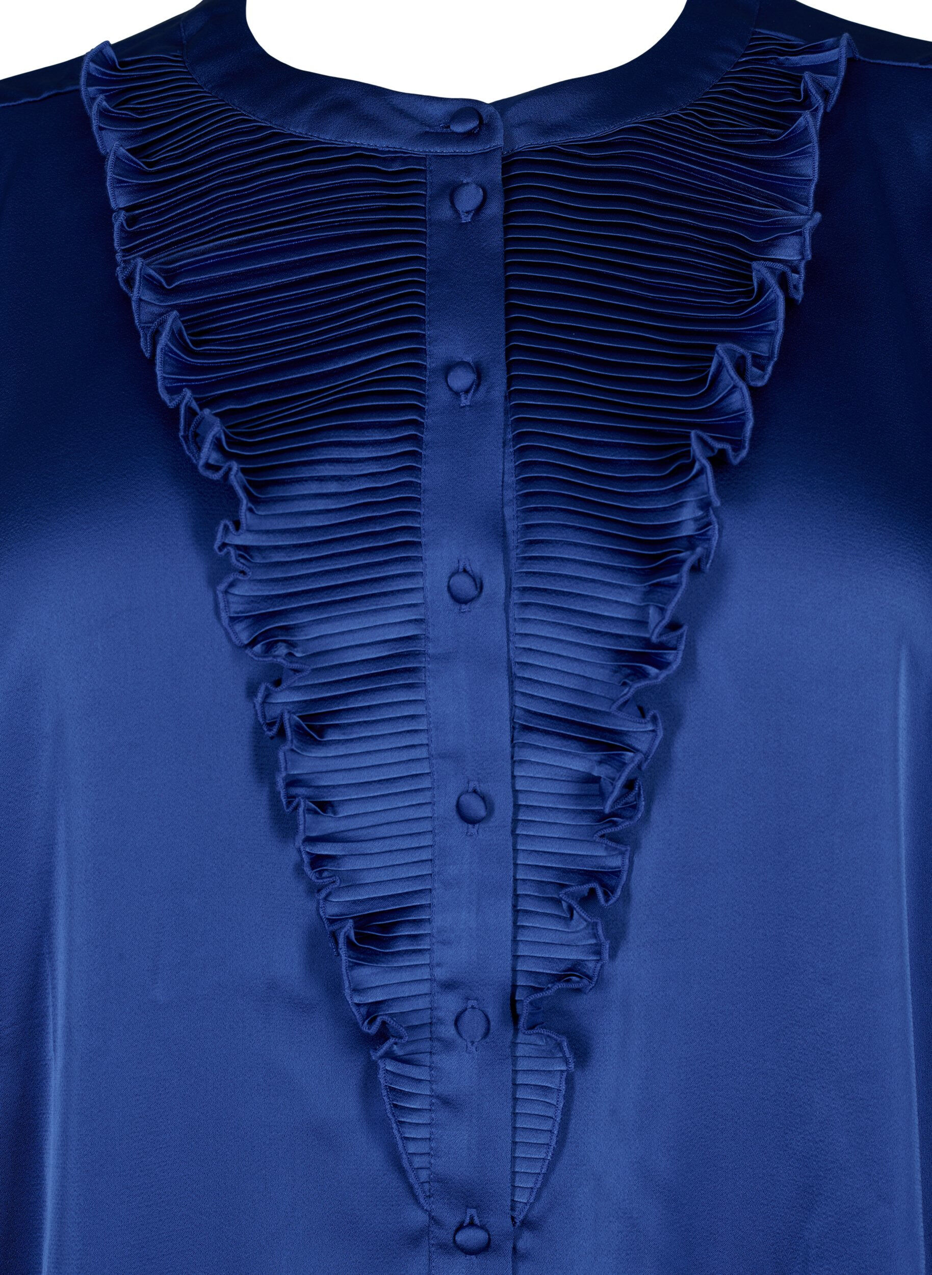 Zizzi Skjortebluse i sateng med volangdetaljer, Deep Ultramarine, Packshot image number 2