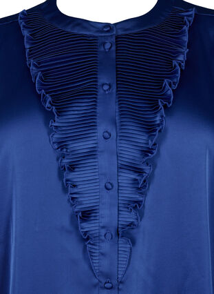Skjortebluse i sateng med volangdetaljer, Deep Ultramarine, Packshot image number 2