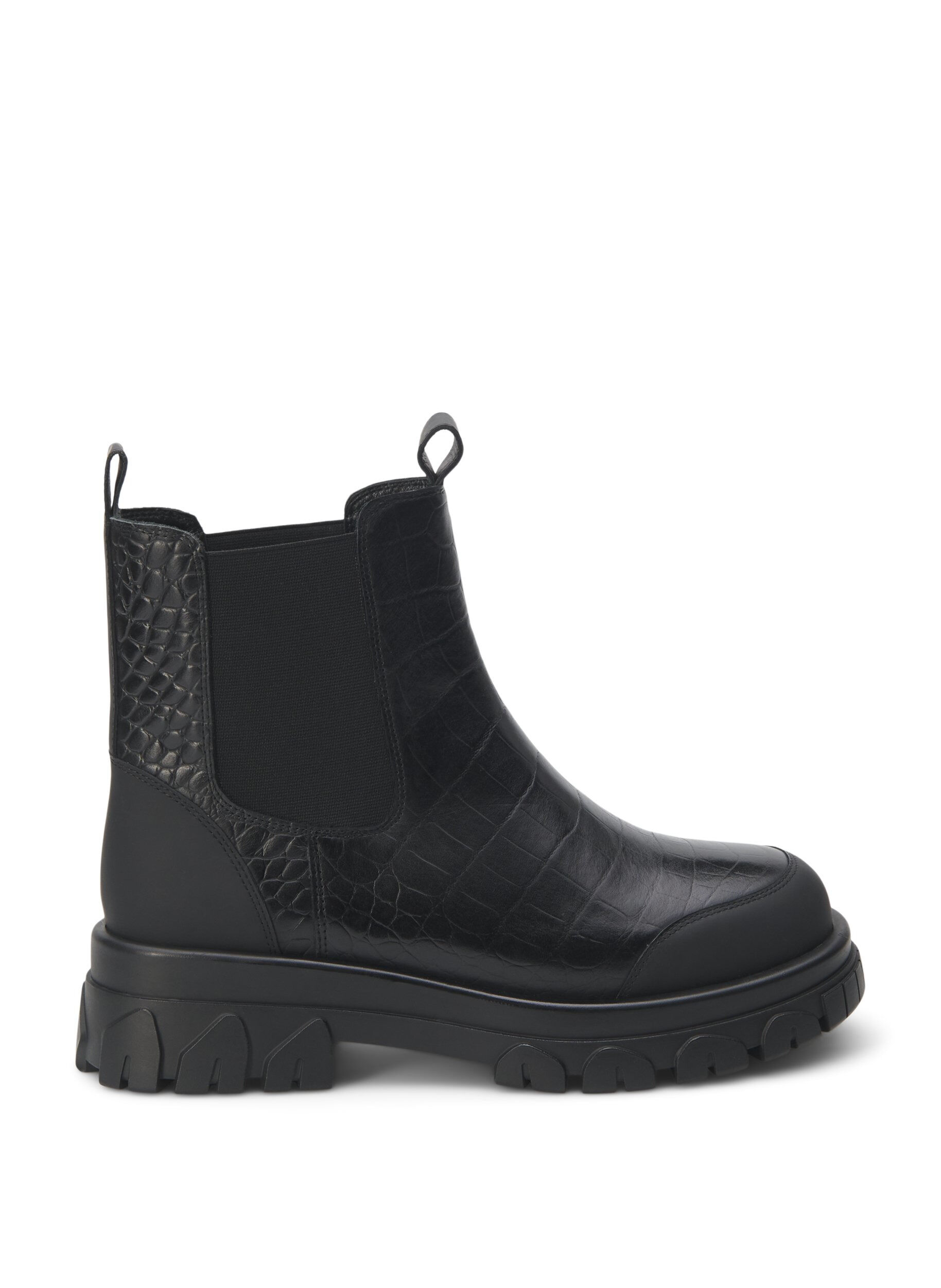 Zizzi Wide fit - Croco Chelsea-st&oslash;vel i skinn, Black, Packshot image number 0