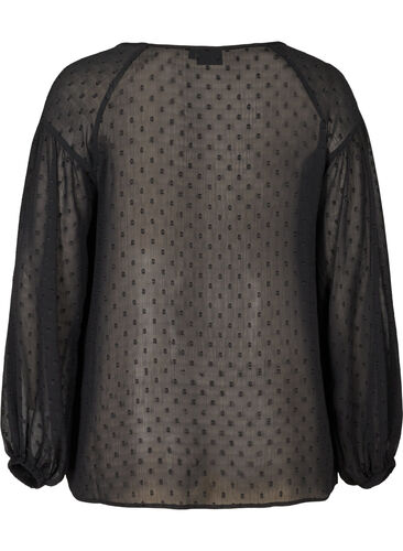 Langermet mesh bluse med prikker, Black, Packshot image number 1