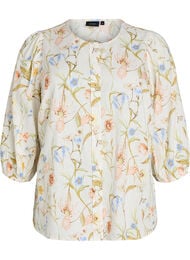 Bluse i lin og viskose med 3/4-ermer, Vanilje