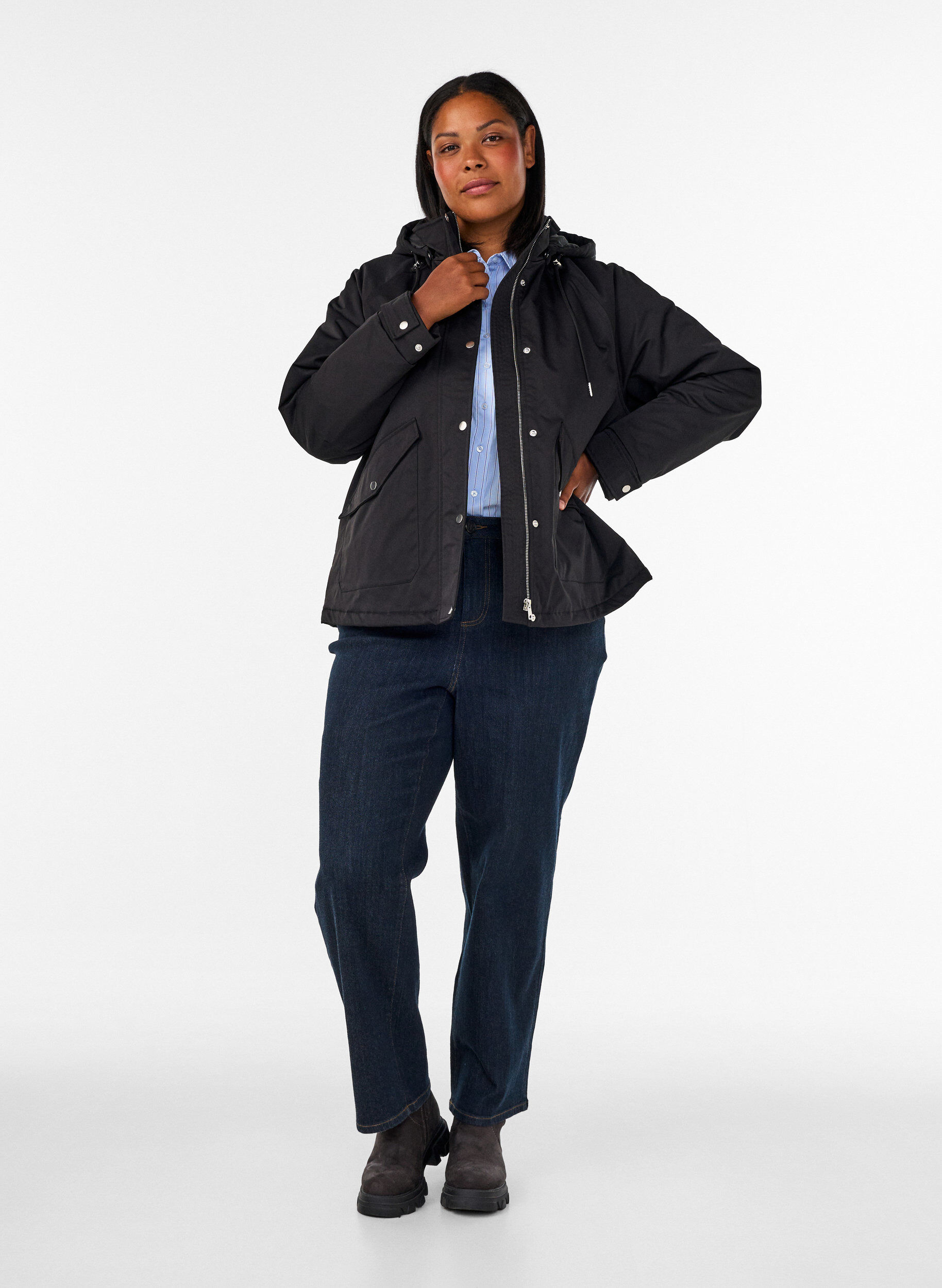 ZizziPolstret parkas med avtakbar hette, Svart, Model image number 1