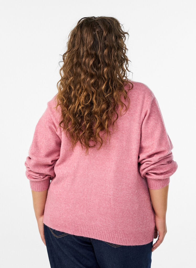 Strikkecardigan med ull og sløyfeknapper, Rosa, Model image number 2