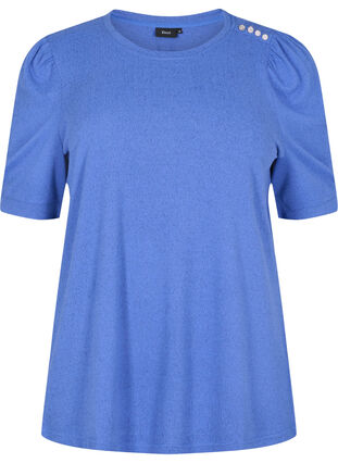 Bluse med korte puffermer, Dazzling Blue Mel., Packshot image number 0