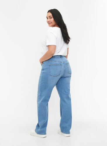  Gemma jeans med høy midje og rett passform, Light blue, Model image number 1