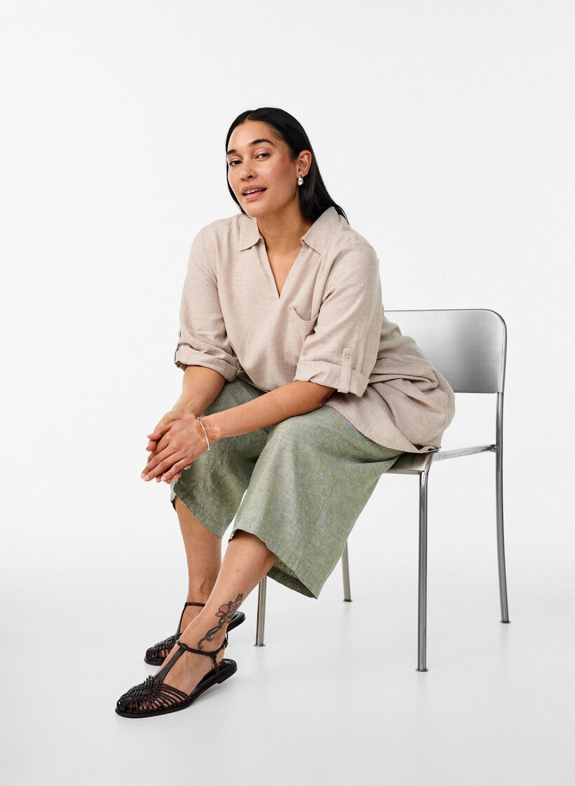 Tunika i lin og viskose med A-form, Beige, Image image number 0