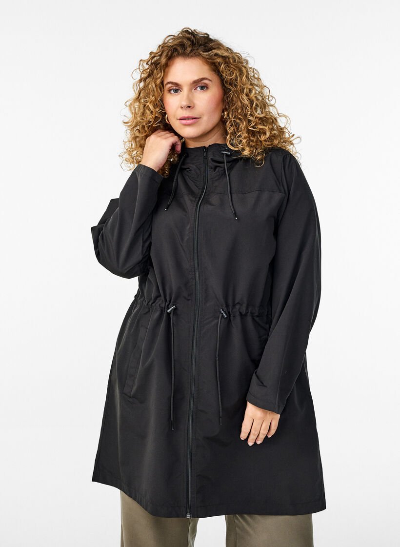 Lett parkas med hette, Svart, Model image number 0