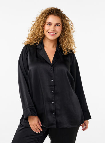Zizzi Nattskjorte i sateng, Black, Model image number 0