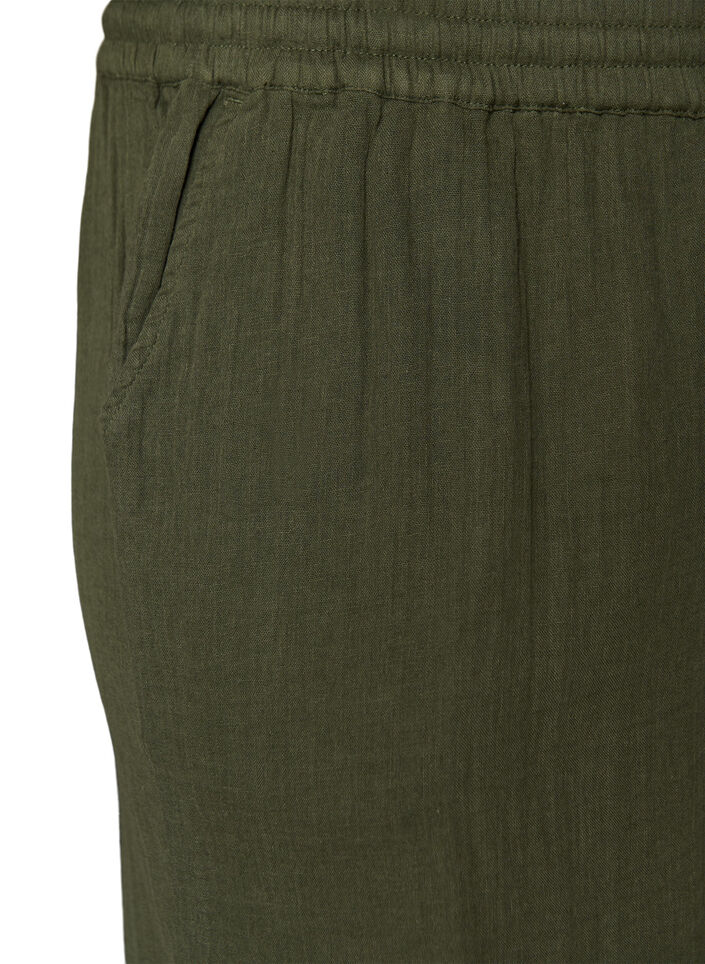 Loose fit bomullsmusselinshorts med h&oslash;y midje, Gr&oslash;nn, Packshot image number 3