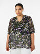Bluse med blomstertrykk og V-hals, Svart, Model image number 0