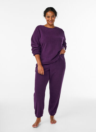 Zizzi Myk genser i teddy-fleece, Lilla, Model image number 1